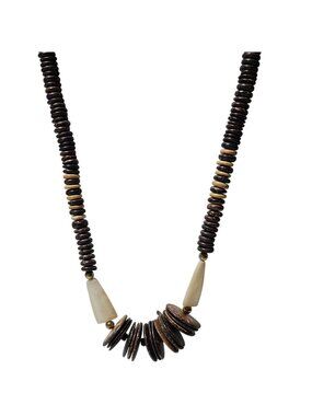 Handmade Coconut Shell Necklace Faux Bone Beads Natural Brown Beach Rustic Mens